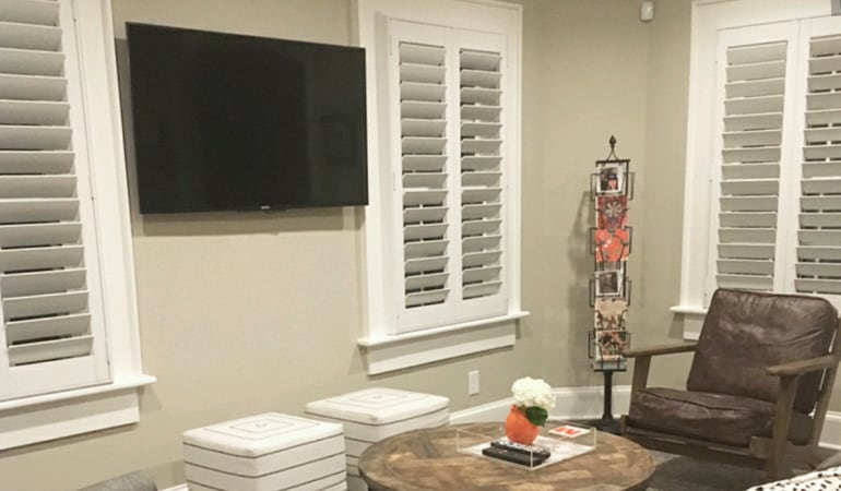 Plantation shutters in a sitting room